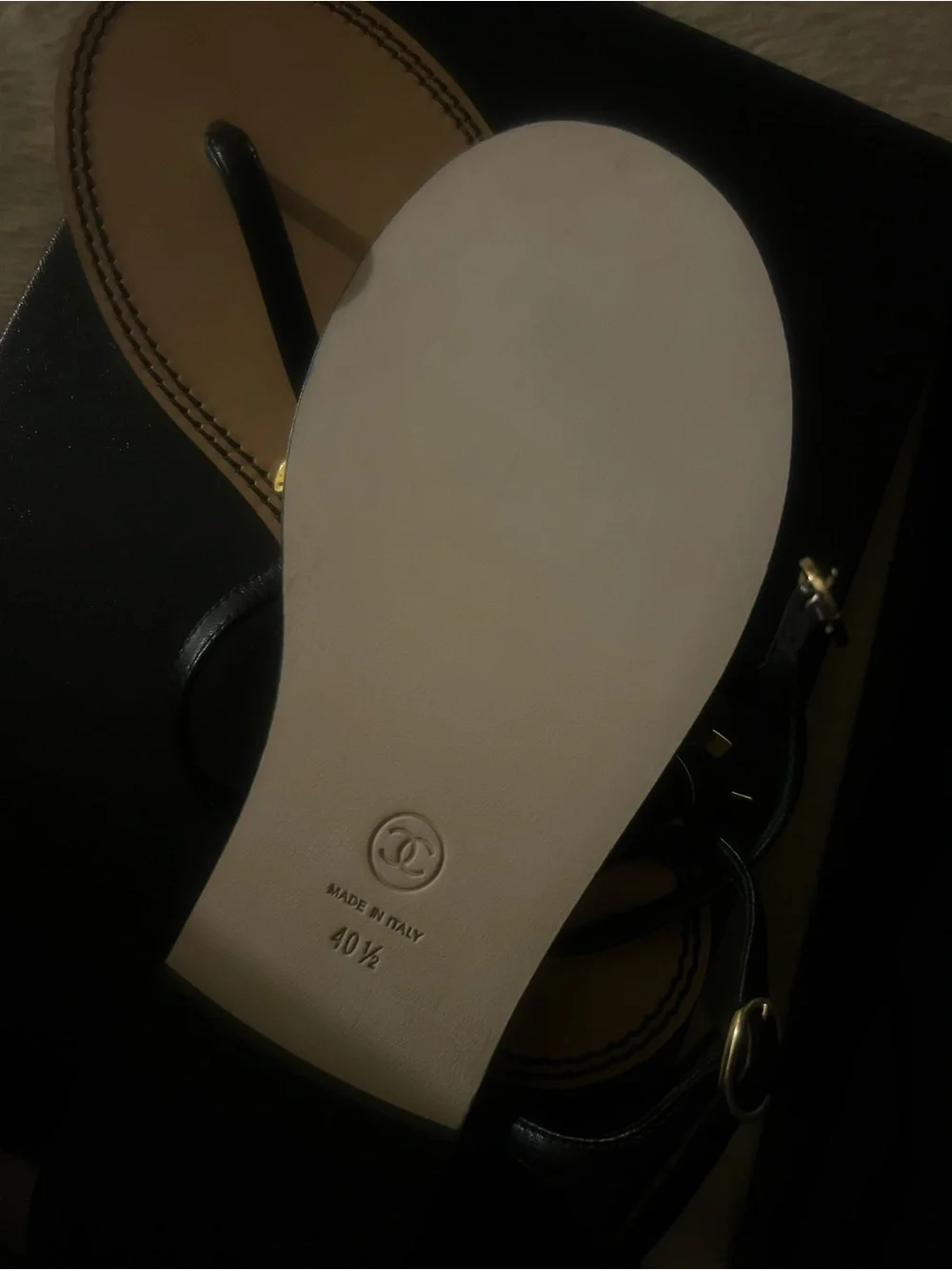 Chanel gold CC interlocking flat leather slingback 40.5